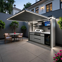 Ensemble de cuisine extérieure de luxe résistant aux intempéries avec refroidisseur à vin, éclairage LED et structure en acier inoxydable pour maison en bord de mer