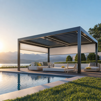 Pergola bioclimatique motorisée extérieure rétractable en aluminium moderne avec toit à lames orientables et auvent pliant pare-soleil