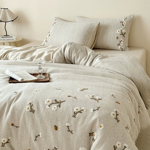 Linen Cotton Breathable Bedding Set <strong>Beige</strong> Embroidered Soft Duvet Cover Luxury <strong>Bed</strong> <strong>Sheets</strong> Wholesale - Product Image 2