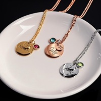 Collar fino ajustable cadena grabada medalla redonda Acero inoxidable piedra natal COLLAR COLGANTE nombre personalizado Logo collar