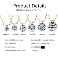 Kalung Liontin Moissanite Bulat Perak Sterling 925 untuk Wanita (1 karat 2 karat 3 karat) Kalung Batu Permata Klasik dengan Sertifikat GRA