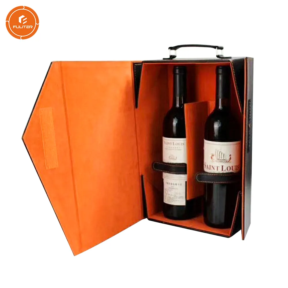الجملة التخصيص اللون حقائب جلد بولي يوريثان لزجاجات النبيذ هدية مربع 2 زجاجات للطي الفاخرة الجلود النبيذ هدية مربع التعبئة