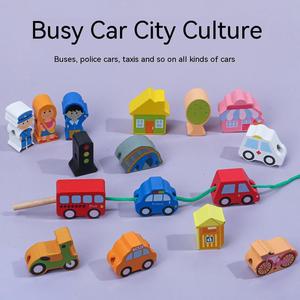 Blocchi di Legno Personalizzati per il Traffico e <span class=keywords><strong>la</strong></span> <span class=keywords><strong>Fattoria</strong></span>, Giocattoli Educativi con Perline Filettate per l'Abbinamento dei Colori per Bambini e Bambine - Product Image 4