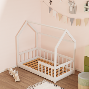 Letto singolo per bambini in legno a forma di casetta con tettoia, lettino per neonati, letto singolo per bambina o bambino, struttura letto per camera da letto - Product Image 2