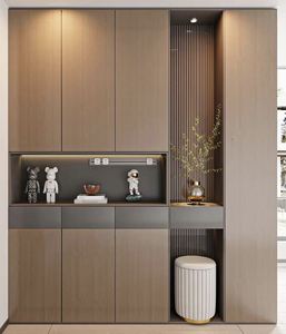 Mueble Zapatero de Madera Minimalista Moderno con Panel de Entrada Personalizable para Sala de Estar Moderna, Hoteles, Apartamentos y Almacenes - Product Image 6