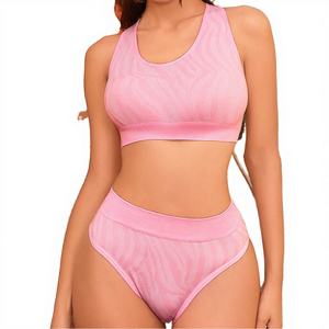 Ensemble deux pièces de sport respirant et sans coutures : haut court à bretelles antichoc et pantalon de fitness taille haute rehausseur de hanches - Product Image 4