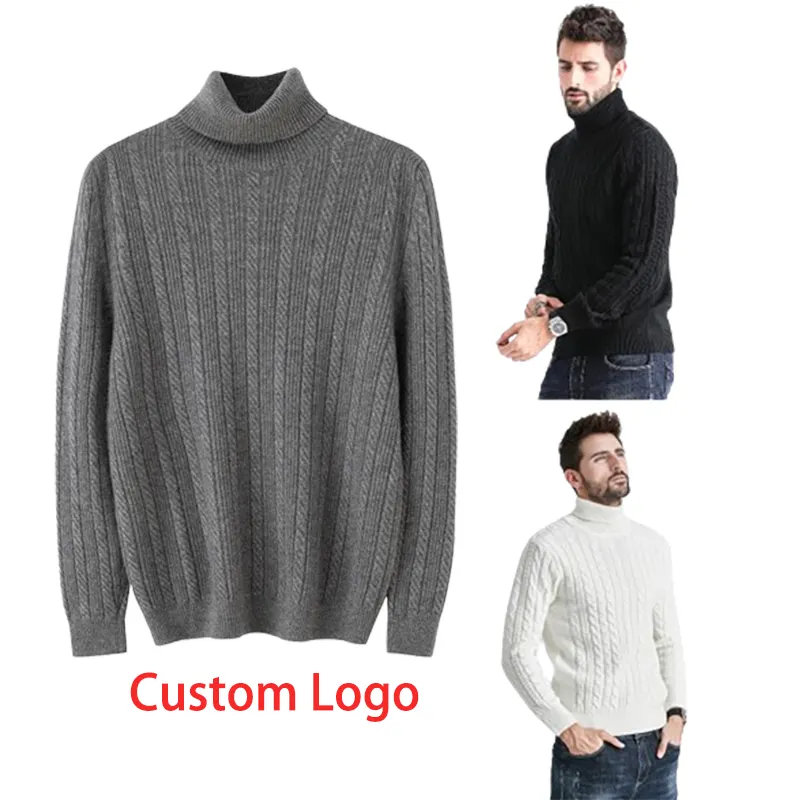 Soiling Custom solid color turtleneck men's fashion tops knitted twist thicken pullover winter knitted sweaters