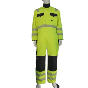 CVCツイル蛍光黄色安全カバーオールワークウェアジャンプスーツ