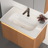 Kabinet Cermin Pintar Stainless Steel Modern dengan Wastafel Keramik, Rak Dinding Kamar Mandi Tahan Air & Mudah Dibersihkan