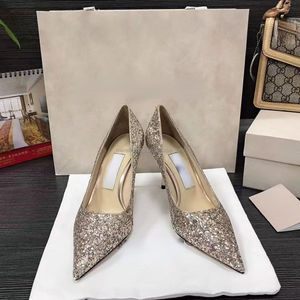 Zapatos de Tacón Alto JimmysChoos con Lentejuelas Brillantes, de Piel Genuina, Punta en Pico, Tacones Finos, Estilo Hada, para Bodas, Banquetes y Compromisos - Product Image 3