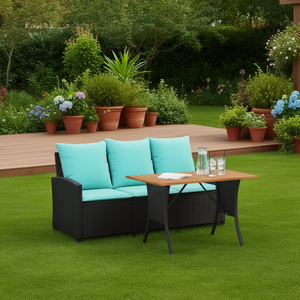 3 Seater Patio <b>Sofa</b> With Cushions And Table Black Poly <b>Rattan</b> Garden Set Outdoor Furniture - Product Image 2