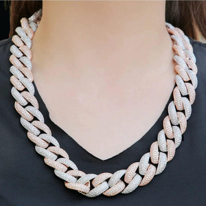 BOJ Mejores Precios en Collares de Eslabones Cubanos de Oro Rosa de 10K, Cadenas de 18mm con Diamantes Cultivados en Laboratorio, Joyería Unisex de Hip Hop - Product Image 1