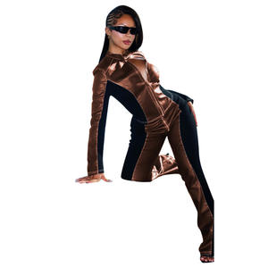 Conjunto de 2 Piezas de Ropa Casual para Mujer, Chaqueta Corta de Cuero y Pantalones Largos a Juego, Estilo Y2K - Product Image 3