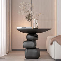 Table d'appoint sculpturale japonaise Wabi-Sabi à 3 niveaux, plateau rond, grain de bois gris foncé, personnalisable pour salon