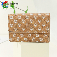 Tas Fashion Premium dengan Desain Bunga Mete, Tas Kartu Organ Cork Daur Ulang Model RB-CH01, Penutup Ritsleting, Terbuat dari Katun