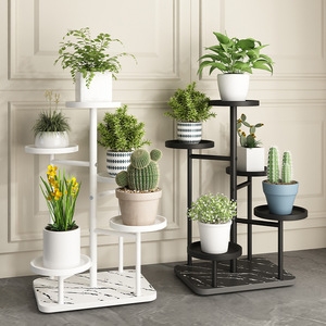 Support à fleurs en métal pour intérieur, balcon, sur pied, à trois niveaux, blanc et noir, décoration pour la maison et le bureau - Product Image 1
