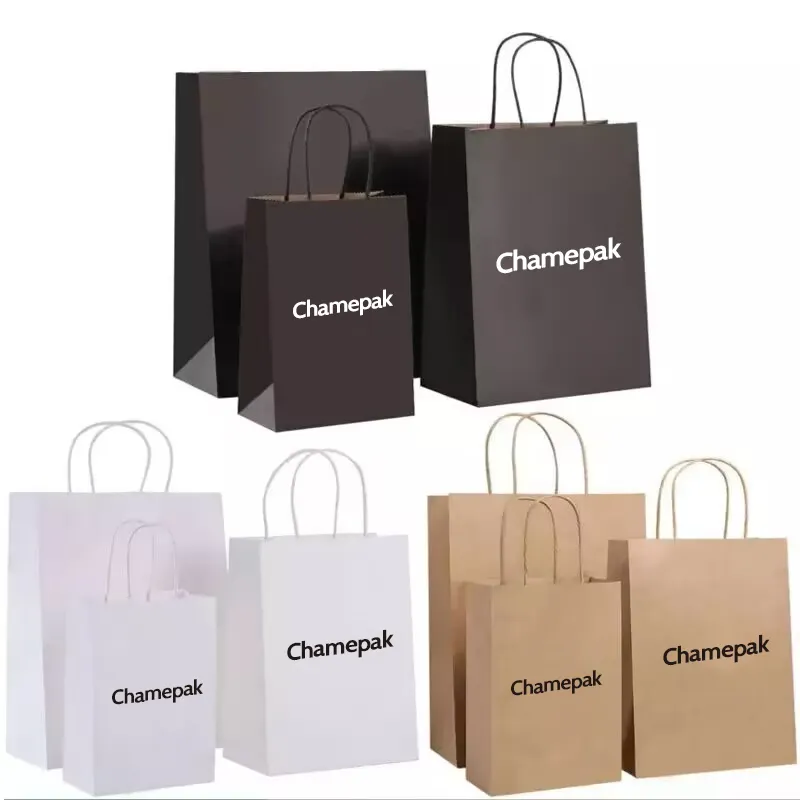 White Black Paper Bag With Logo, Recycled Brown Kraft Paper Bags With Handle, Custom Kraft Paper Shopping Bag With Your Own Logo