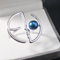 Nouveau Design 6A noir perle d'eau douce bague avec 925 argent Sterling exagéré personnalité bijoux fins pour les femmes cadeau parfait