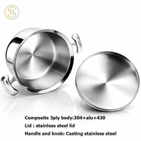 Casseroles à induction à bord large 3 plis en acier inoxydable 304 pour la cuisine à domicile