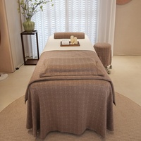 Ensemble de table de massage en jacquard marron et blanc avec design contrasté