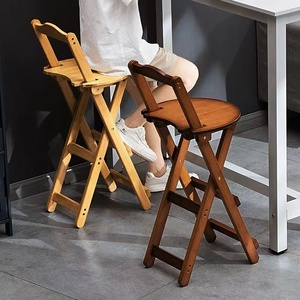 Sillas de Bar Plegables de Madera con Respaldo y Reposapiés, Taburetes Altos de Bambú Natural - Product Image 4