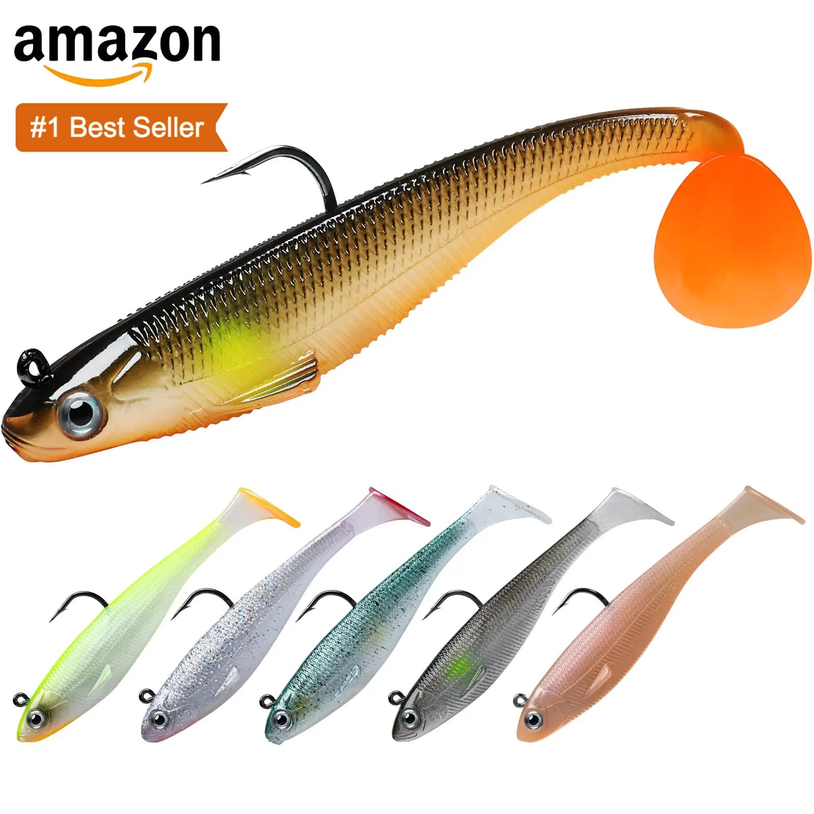Truscend Amazon Best Seller pike carp pre rigged jig head soft paddle tail plastic artificial fishing lures bait for bass trout