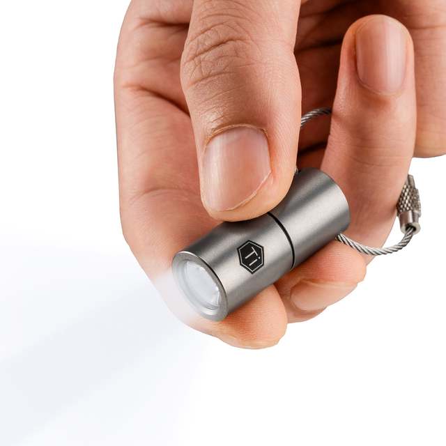 KF03 SANMI TITANIUM NANO FLASHLIGHT LR44 BUTTON CELL 100 LUMENS 5W LED for Camping & Everyday Carry (Sandblasted)
