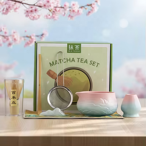 Ensemble de matcha premium, fouet et cuillère en bambou écologiques, bols à thé en céramique dégradés, support |   Ensembles personnalisables multiples pour cadeaux - Product Image 1