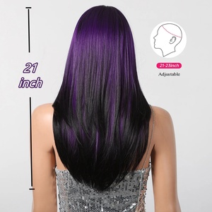 Ngay lập tức Giao hàng dài lớp tóc giả với những tiếng nổ màu tím để màu đen thẳng tóc giả tổng hợp đầy màu sắc Tóc Giả chịu nhiệt tóc - Product Image 6