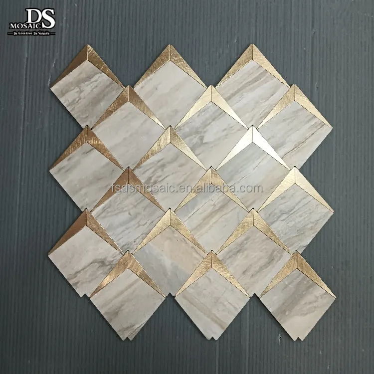 Pedra Padrão Diamante Forma Backsplash Wall Tile Auto-adesivo Aluminum Tiles Casca De Mosaico E Vara Mosaiken