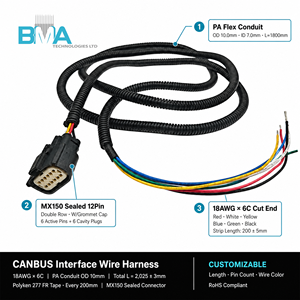 汽车级 12P Molex 母头电缆线束 1.8M 波纹管电线组件，用于车辆 CAN-Bus 连接 - Product Image 4