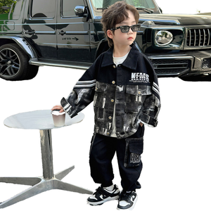 Conjunto de Dos Piezas de Mezclilla Casual y Elegante para Niños Luri, Primavera Otoño, Diseño de Dibujos Animados con Logotipo Frontal - Product Image 1