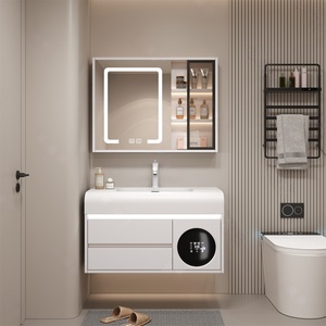 Minimalist Milk Oil Wind Rock Ceramic Integrated Basin Intelligent <b>Mirror</b> <b>Wall</b> Hanging Bathroom Cabinet - Product Image 5