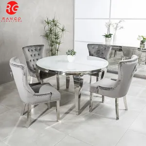 Table à manger dorée en marbre, avec 4 chaises, 6 pièces, miroir, design moderne italien
