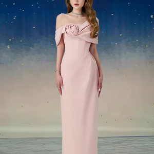 2025 verano <span class=keywords><strong>nuevo</strong></span> diseño de moda decoración tridimensional Rosa Socialite REDUCCIÓN DE EDAD vestido de un solo hombro - Product Image 1