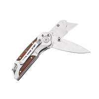 Mango de madera rojo Pakka, cuchillo cortador de cartón de doble hoja, cuchillos de utilidad plegables de 2 funciones, bolsillo plegable para acampar multiusos