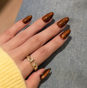 <span class=keywords><strong>Uñas</strong></span> Acrílicas <span class=keywords><strong>de</strong></span> <span class=keywords><strong>Color</strong></span> Ámbar con Efecto Ojo <span class=keywords><strong>de</strong></span> Gato, Brillantes y en Forma <span class=keywords><strong>de</strong></span> Almendra, <span class=keywords><strong>Uñas</strong></span> Postizas al por Mayor, Marca Privada - Product Image 2