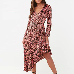 <span class=keywords><strong>Abito</strong></span> Casual da donna con scollo a V a manica lunga con stampa leopardata a volant asimmetrica - Product Image 4