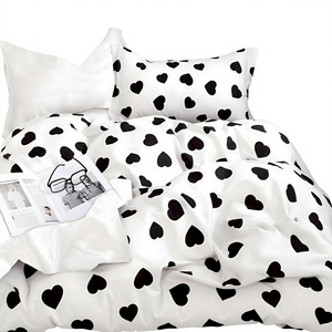 Poland Stock Bold Black <b>Heart</b> Cotton <b>Bedding</b> Set White Graphic <b>Love</b> Duvet Cover for B&B EU Dropshipping 3pcs - Product Image 1