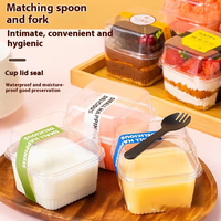 Petite boîte d'emballage carrée transparente en PET jetable pour tiramisu, mousse, dessert, crème, gâteau, recyclable, usage alimentaire industriel