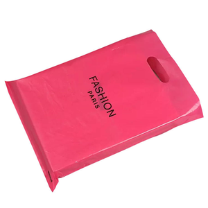 Sacs en plastique recyclables roses pour T-shirts, avec poignée découpée, sérigraphiés or, texte « Meilleurs vœux » pour cadeaux de mariage et fêtes - Product Image 5