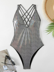 <span class=keywords><strong>Maillot</strong></span> <span class=keywords><strong>de</strong></span> <span class=keywords><strong>bain</strong></span> une pièce sexy à paillettes et à coupe haute pour femme, ensemble <span class=keywords><strong>2</strong></span> <span class=keywords><strong>pièces</strong></span> <span class=keywords><strong>de</strong></span> couleur unie avec <span class=keywords><strong>dos</strong></span> <span class=keywords><strong>croisé</strong></span> en V profond - Product Image 3