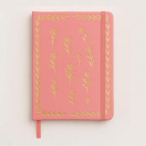 Coral <b>Pink</b> Flower 160gsm PU Leather Journal Gold Foil Hardcover A5 <b>Notebook</b> with Double Ribbon Gift Sewing Binding - Product Image 1