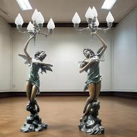 Statues de femme grecque Antique en laiton décoratif de jardin, lampes sur pied avec cinq lumières