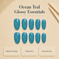 K795 Kaixin Faux ongles à presser, forme ovale moyenne, couleur Teal Océan, style French, pour usage intérieur, fournitures pour ongles