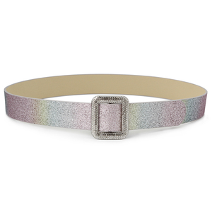 Ceinture en PU brillante personnalisée <span class=keywords><strong>Bb</strong></span> <span class=keywords><strong>Simon</strong></span>, accessoires vestimentaires pour femmes, boucle en métal diamantée, tendance et décontractée - Product Image 3