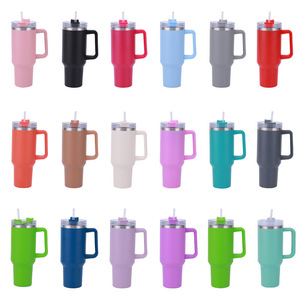 Vaso térmico de acero inoxidable rosa de 40 oz con asa y pajita, taza de viaje aislada para café y bebidas frías - Product Image 3