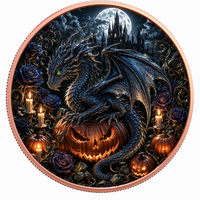 Pièce de monnaie en cuivre Halloween Dragon Citrouille 5 AVDP oz .999 Fine 3D Haute Relief Couleur UV Château Gothique Art de collection Pièce de monnaie en cuivre
