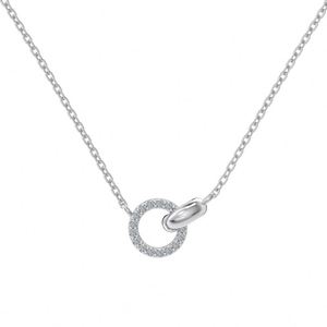 Dylam Fashion Fine Jewelry 925 Silver Link Chain <b>D</b> VVS1 Moissanite Stone Interlock Double Circle Pendant <b>Necklace</b> Jewellery - Product Image 1