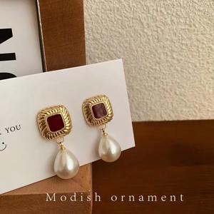 Vintage oro rectángulo circón con perla mujer pendientes clásicos gema personalizada moda Stud 925 joyería de plata esterlina pendiente - Product Image 4